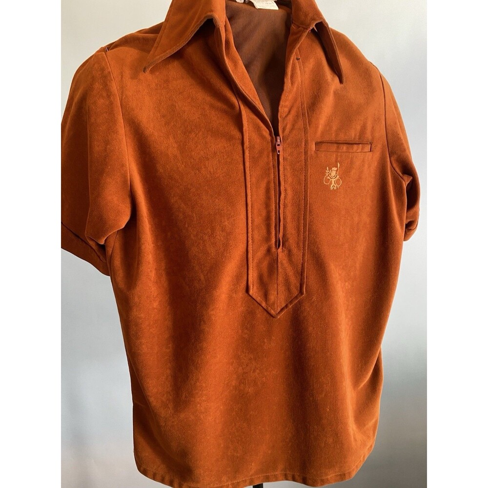 Vintage Liberty House Velour Zip Front Shirt Made In Hawaii Small Burnt Orange